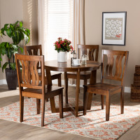 Baxton Studio Elodia-Walnut-5PC Dining Set Elodia Modern and Contemporary Transitional Walnut Brown Finished Wood 5-Piece Dining Set